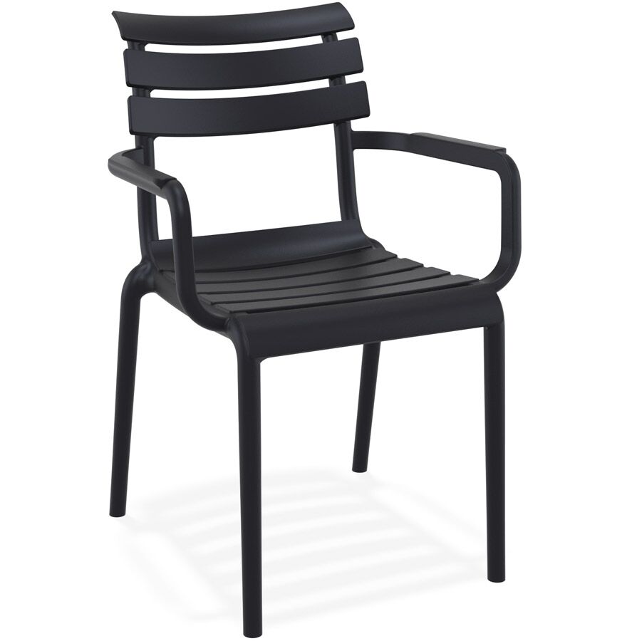 ALTEREGO Chaise de jardin avec accoudoirs 'FLORA' noire en matière plastique