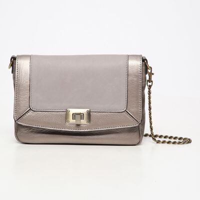 Abaco Paris - Sac bandoulière en Cuir d'Agneau Gaby argenté/gris - 21x15x7 cm OS - Publicité Abaco Paris - Sac bandoulière en Cuir d'Agneau Gaby argenté/gris - 21x15x7 cm OS - Publicité
