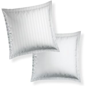 Victor & Hugo - Set de 2 taies d'oreiller satin de coton rayure tissé dobby - Blanc 01 63x63 cm - Publicité Victor & Hugo - Set de 2 taies d'oreiller satin de coton rayure tissé dobby - Blanc 01 63x63 cm - Publicité