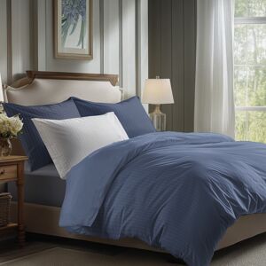 Victor & Hugo - Parure petit drap plat + drap-housse + taies rectangles satin de coton rayure tissé dobby - Bleu 06 150x200 cm - Publicité Victor & Hugo - Parure petit drap plat + drap-housse + taies rectangles satin de coton rayure tissé dobby - Bleu 06 150x200 cm - Publicité