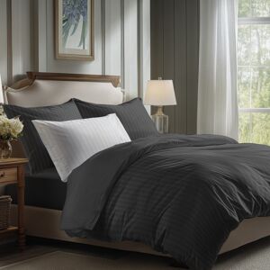 Victor & Hugo - Parure drap plat + drap-housse + taies rectangles satin de coton rayure tissé dobby - Gris 03 180x200 cm - Publicité Victor & Hugo - Parure drap plat + drap-housse + taies rectangles satin de coton rayure tissé dobby - Gris 03 180x200 cm - Publicité