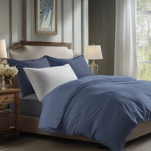 Victor & Hugo - Drap plat satin de coton dobby stripe - Bleu 06 240x300 cm - Publicité Victor & Hugo - Drap plat satin de coton dobby stripe - Bleu 06 240x300 cm - Publicité
