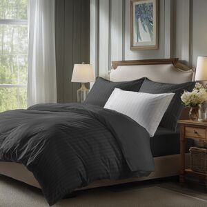 Victor & Hugo - Drap plat satin de coton dobby stripe - Gris 03 260x290 cm - Publicité Victor & Hugo - Drap plat satin de coton dobby stripe - Gris 03 260x290 cm - Publicité