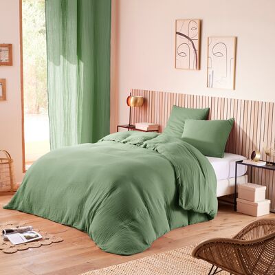 Univers Décor - Parure housse de couette en gaze de coton olive 140x200 cm - Publicité Univers Décor - Parure housse de couette en gaze de coton olive 140x200 cm - Publicité