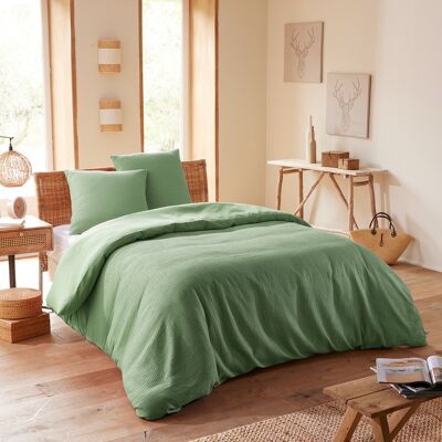 Univers Décor - Parure housse de couette en nid d'abeille olive 260x240 cm - Publicité Univers Décor - Parure housse de couette en nid d'abeille olive 260x240 cm - Publicité