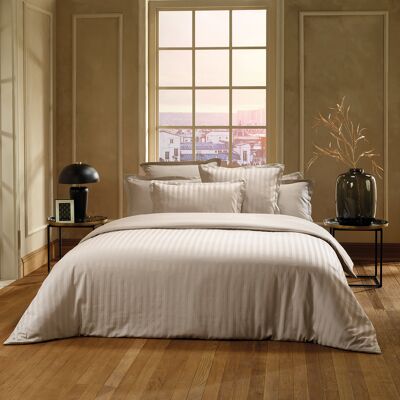 Christian Laurier - Drap plat satin de coton dobby stripe Jacquard taupe 01 260x290 cm - Publicité Christian Laurier - Drap plat satin de coton dobby stripe Jacquard taupe 01 260x290 cm - Publicité