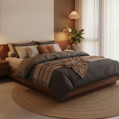 Abaco - Housse de couette + 2 taies d'oreiller 80x80 satin de coton rayure tissé dobby Jacquard gris 02 240x220 cm - Publicité Abaco - Housse de couette + 2 taies d'oreiller 80x80 satin de coton rayure tissé dobby Jacquard gris 02 240x220 cm - Publicité