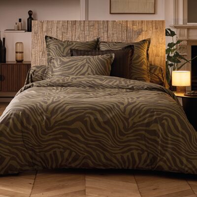 Abaco - Housse de couette + 2 taies d'oreiller 63x63 satin de coton Evasion zébrée vert foncé 240x220 cm - Publicité Abaco - Housse de couette + 2 taies d'oreiller 63x63 satin de coton Evasion zébrée vert foncé 240x220 cm - Publicité
