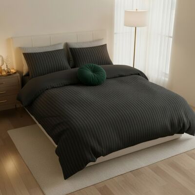 Abaco - Housse de couette + 2 taies d'oreiller 63x63 satin de coton rayure tissé dobby Jacquard gris 03 260x240 cm - Publicité Abaco - Housse de couette + 2 taies d'oreiller 63x63 satin de coton rayure tissé dobby Jacquard gris 03 260x240 cm - Publicité