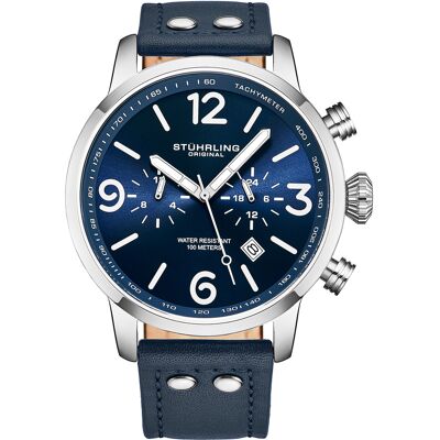 Stuhrling - Montre Homme en Cuir Quartz Chronographe Aviator bleue OS - Publicité Stuhrling - Montre Homme en Cuir Quartz Chronographe Aviator bleue OS - Publicité