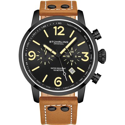Stuhrling - Montre Homme en Cuir Quartz Chronographe Aviator camel OS - Publicité Stuhrling - Montre Homme en Cuir Quartz Chronographe Aviator camel OS - Publicité