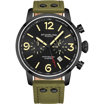 Stuhrling - Montre Homme en Cuir Quartz Chronographe Aviator verte OS - Publicité Stuhrling - Montre Homme en Cuir Quartz Chronographe Aviator verte OS - Publicité