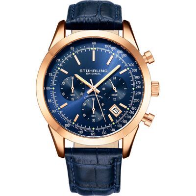 Stuhrling - Montre Homme en Cuir Quartz Chronographe Monaco bleu/rose OS - Publicité Stuhrling - Montre Homme en Cuir Quartz Chronographe Monaco bleu/rose OS - Publicité