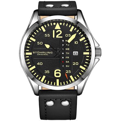 Stuhrling - Montre Homme en Cuir Quartz Aviator noire OS - Publicité Stuhrling - Montre Homme en Cuir Quartz Aviator noire OS - Publicité