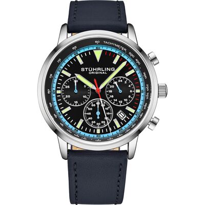Stuhrling - Montre Homme en Cuir Quartz Monaco argenté/bleu 30 - Publicité Stuhrling - Montre Homme en Cuir Quartz Monaco argenté/bleu 30 - Publicité