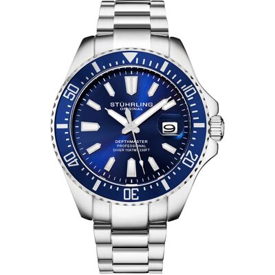 Montre de plongée Depthmaster 3950A bleue de Stührling - Publicité Montre de plongée Depthmaster 3950A bleue de Stührling - Publicité