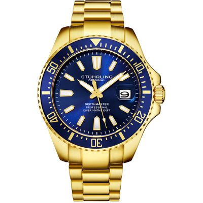 Stuhrling - Montre Homme en Acier Quartz Aquadiver dorée OS - Publicité Stuhrling - Montre Homme en Acier Quartz Aquadiver dorée OS - Publicité