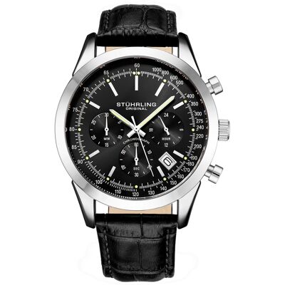 Stuhrling - Montre Homme en Cuir Quartz Chronographe Monaco noir/argenté OS - Publicité Stuhrling - Montre Homme en Cuir Quartz Chronographe Monaco noir/argenté OS - Publicité