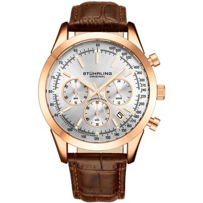 Stuhrling - Montre Homme en Cuir Quartz Chronographe Monaco marron/rose OS - Publicité Stuhrling - Montre Homme en Cuir Quartz Chronographe Monaco marron/rose OS - Publicité