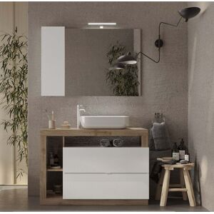 Arredobagno Campanelli - Ancona - Meuble salle de bain sur pieds chêne kadiz & laqué brillant - 2 tiroirs + 3 niches + vasque à poser - 110x79x49 cm OS - Publicité Arredobagno Campanelli - Ancona - Meuble salle de bain sur pieds chêne kadiz & laqué brillant - 2 tiroirs + 3 niches + vasque à poser - 110x79x49 cm OS - Publicité