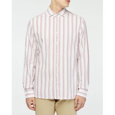 Hackett London - Chemise Slim Fit en Coton & Lin Washed à rayures écru/bordeaux M - Publicité Hackett London - Chemise Slim Fit en Coton & Lin Washed à rayures écru/bordeaux M - Publicité