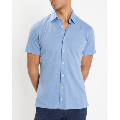 Hackett London - Chemise en Lin & Coton Slim Fit manches courtes Tricot bleu moyen XXL - Publicité Hackett London - Chemise en Lin & Coton Slim Fit manches courtes Tricot bleu moyen XXL - Publicité