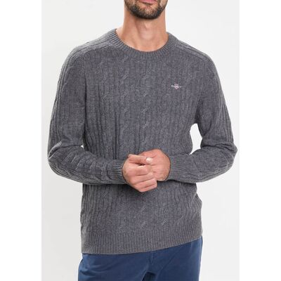 Gant - Pull en Laine mélangée Cable gris XXL - Publicité Gant - Pull en Laine mélangée Cable gris XXL - Publicité