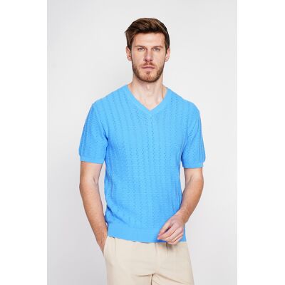 Secret du Lin - Pull-over en coton Florent azur L - Publicité Secret du Lin - Pull-over en coton Florent azur L - Publicité