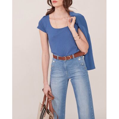 Caroll - Pull Annie manches courtes en maille denim moyen XS - Publicité Caroll - Pull Annie manches courtes en maille denim moyen XS - Publicité