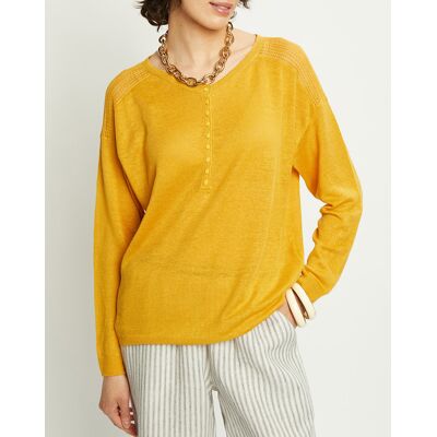 Harris Wilson - Pull 100% Lin Vivian motifs ajourés jaune doré 0 - Publicité Harris Wilson - Pull 100% Lin Vivian motifs ajourés jaune doré 0 - Publicité