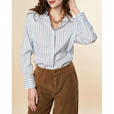Chloé Stora - Chemise en Coton mélangé Dwain rayé bleu ciel 38 - Publicité Chloé Stora - Chemise en Coton mélangé Dwain rayé bleu ciel 38 - Publicité