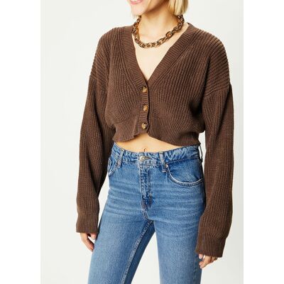 BDG by Urban Outfitters - Cardigan cropped Washed Rib marron XS - Publicité BDG by Urban Outfitters - Cardigan cropped Washed Rib marron XS - Publicité