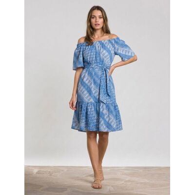 Caroll - Robe Cecile à épaules dénudées imprimée azur XS - Publicité Caroll - Robe Cecile à épaules dénudées imprimée azur XS - Publicité