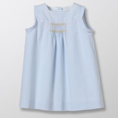 Cyrillus - Robe en Coton Smocks bleu clair T.9M - Publicité Cyrillus - Robe en Coton Smocks bleu clair T.9M - Publicité