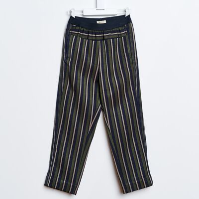 Bellerose - Pantalon droit Laroux à rayures vert/bleu marine/beige 6 A - Publicité Bellerose - Pantalon droit Laroux à rayures vert/bleu marine/beige 6 A - Publicité