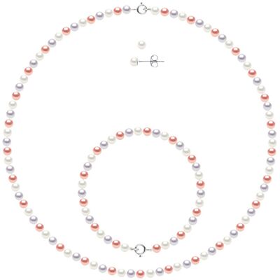Pearl Addict - Parure Collier + Bracelet + Boucles d'Oreilles Argent rhodié & Perles d'Eau Douce rondes pastel naturel OS - Publicité Pearl Addict - Parure Collier + Bracelet + Boucles d'Oreilles Argent rhodié & Perles d'Eau Douce rondes pastel naturel OS - Publicité