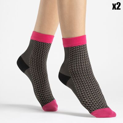 Fiore - 2 Paires de Chaussettes à motifs Op-Art cappuccino OS - Publicité Fiore - 2 Paires de Chaussettes à motifs Op-Art cappuccino OS - Publicité