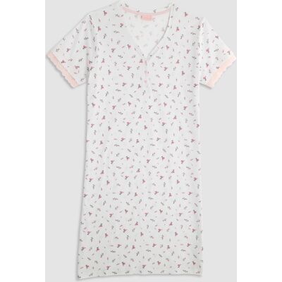 Cotonella - Chemise de nuit Col Serafino manches courtes Garo rosa S - Publicité Cotonella - Chemise de nuit Col Serafino manches courtes Garo rosa S - Publicité