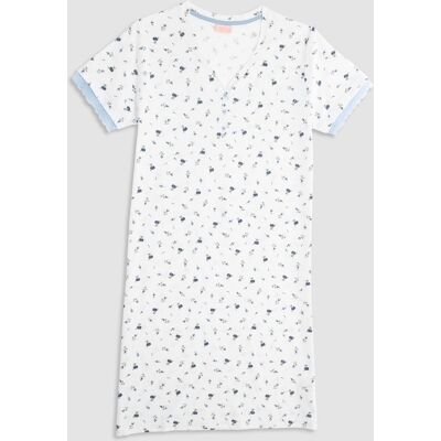 Cotonella - Chemise de nuit Col Serafino manches courtes Garo bleu ciel M - Publicité Cotonella - Chemise de nuit Col Serafino manches courtes Garo bleu ciel M - Publicité