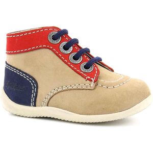 Kickers - Bottillons Bébé en Velours de cuir beige/rouge/marine 19 - Publicité Kickers - Bottillons Bébé en Velours de cuir beige/rouge/marine 19 - Publicité