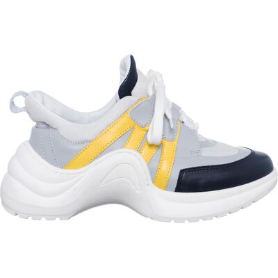 Loretta Pettinari - Sneakers en Cuir Bianca blanc/gris/noir/jaune - Talon 5 cm 38 - Publicité Loretta Pettinari - Sneakers en Cuir Bianca blanc/gris/noir/jaune - Talon 5 cm 38 - Publicité