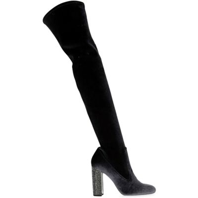 Rene Caovilla - Cuissardes en Velours et Swarovski noir/gris - Talon 10 cm 37 - Publicité Rene Caovilla - Cuissardes en Velours et Swarovski noir/gris - Talon 10 cm 37 - Publicité