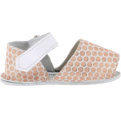 Minorquines - Sandales en Cuir à Pois blanc/saumon T.17 - Publicité Minorquines - Sandales en Cuir à Pois blanc/saumon T.17 - Publicité