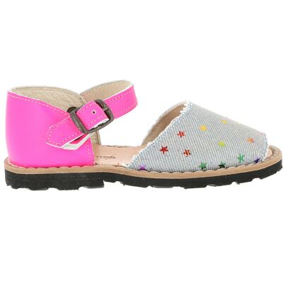 Minorquines - Sandales en Cuir Jean Etoiles denim/rose 21 - Publicité Minorquines - Sandales en Cuir Jean Etoiles denim/rose 21 - Publicité