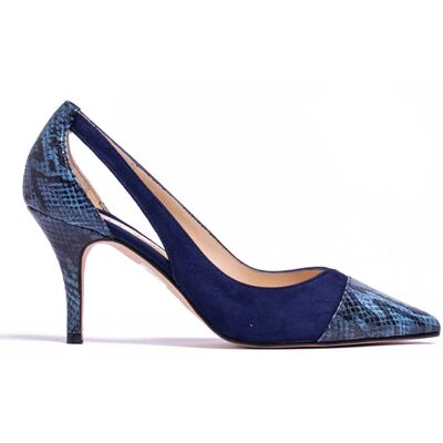 Elodie - Escarpins en Velours de Cuir & Cuir python Claire marine - Talon 7.5 cm 39 - Publicité Elodie - Escarpins en Velours de Cuir & Cuir python Claire marine - Talon 7.5 cm 39 - Publicité