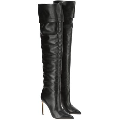 Francesco Russo - Cuissardes en Cuir noires - Talon 10.5 cm 36 - Publicité Francesco Russo - Cuissardes en Cuir noires - Talon 10.5 cm 36 - Publicité