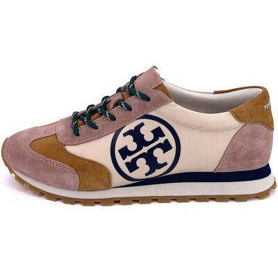 Tory Burch - Baskets en Velours de Cuir & Toile Annie crème/camel/rose TF.40/TUS.9 - Publicité Tory Burch - Baskets en Velours de Cuir & Toile Annie crème/camel/rose TF.40/TUS.9 - Publicité