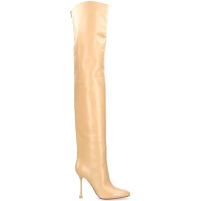 Francesco Russo - Cuissardes en Cuir Zip beiges - Talon 11 cm 38,5 - Publicité Francesco Russo - Cuissardes en Cuir Zip beiges - Talon 11 cm 38,5 - Publicité