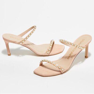 Stuart Weitzman - Sandales en Velours de Cuir Aleena rose poudré - Talon 7,5 cm 36 - Publicité Stuart Weitzman - Sandales en Velours de Cuir Aleena rose poudré - Talon 7,5 cm 36 - Publicité