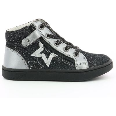 Kickers - Sneakers en Cuir Metallisé Lilustar noir/argenté 21 - Publicité Kickers - Sneakers en Cuir Metallisé Lilustar noir/argenté 21 - Publicité